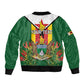 Personalised Zimbabwe Independence Day Sleeve Zip Bomber Jacket Coat Of Arms Fire Lilies