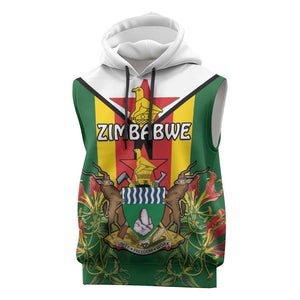 Personalised Zimbabwe Independence Day Sleeveless Hoodie Coat Of Arms Fire Lilies - African Pride