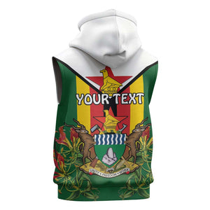 Personalised Zimbabwe Independence Day Sleeveless Zip Hoodie Coat Of Arms Fire Lilies - African Pride