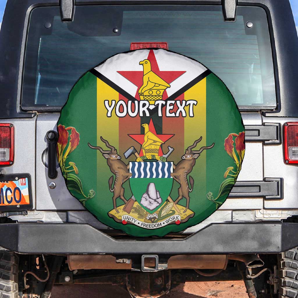 Personalised Zimbabwe Independence Day Spare Tire Cover Coat Of Arms Fire Lilies