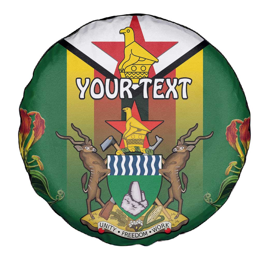 Personalised Zimbabwe Independence Day Spare Tire Cover Coat Of Arms Fire Lilies