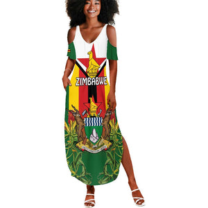 Personalised Zimbabwe Independence Day Summer Maxi Dress Coat Of Arms Fire Lilies