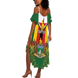 Personalised Zimbabwe Independence Day Summer Maxi Dress Coat Of Arms Fire Lilies