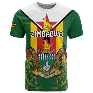 Personalised Zimbabwe Independence Day T shirt Coat Of Arms Fire Lilies