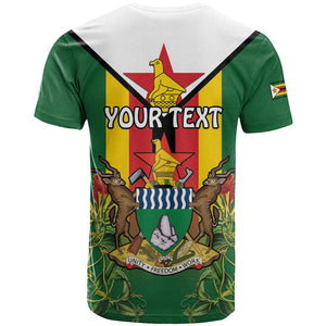 Personalised Zimbabwe Independence Day T shirt Coat Of Arms Fire Lilies