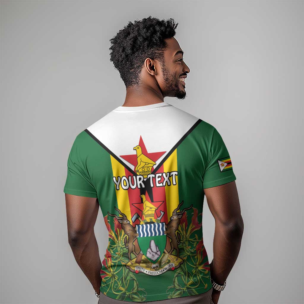 Personalised Zimbabwe Independence Day T shirt Coat Of Arms Fire Lilies