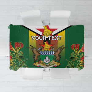 Personalised Zimbabwe Independence Day Tablecloth Coat Of Arms Fire Lilies