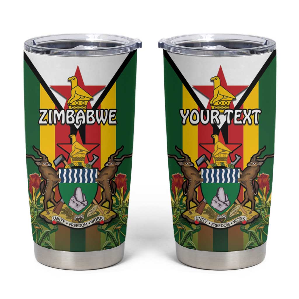 Personalised Zimbabwe Independence Day Tumbler Cup Coat Of Arms Fire Lilies
