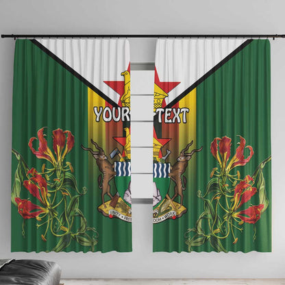 Personalised Zimbabwe Independence Day Window Curtain Coat Of Arms Fire Lilies