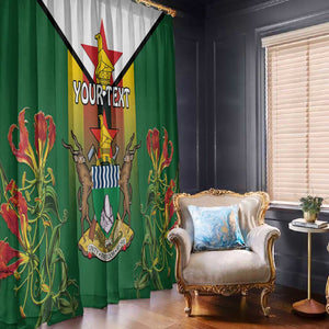 Personalised Zimbabwe Independence Day Window Curtain Coat Of Arms Fire Lilies