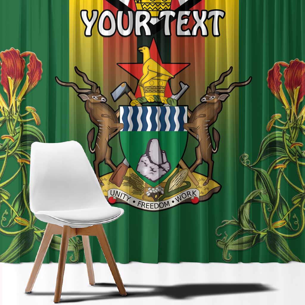 Personalised Zimbabwe Independence Day Window Curtain Coat Of Arms Fire Lilies