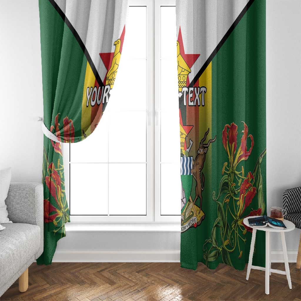 Personalised Zimbabwe Independence Day Window Curtain Coat Of Arms Fire Lilies