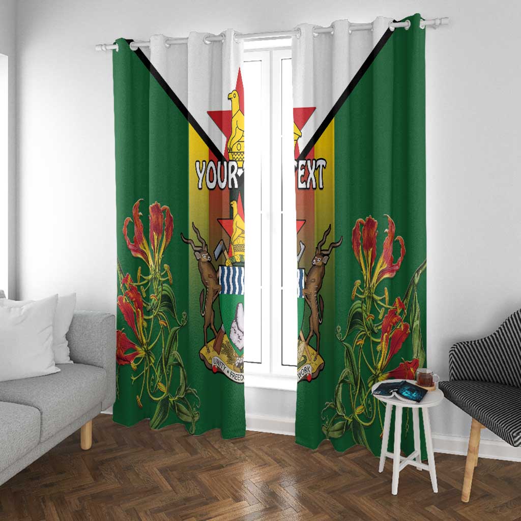 Personalised Zimbabwe Independence Day Window Curtain Coat Of Arms Fire Lilies