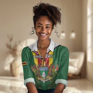Personalised Zimbabwe Independence Day Women Casual Shirt Coat Of Arms Fire Lilies LT15