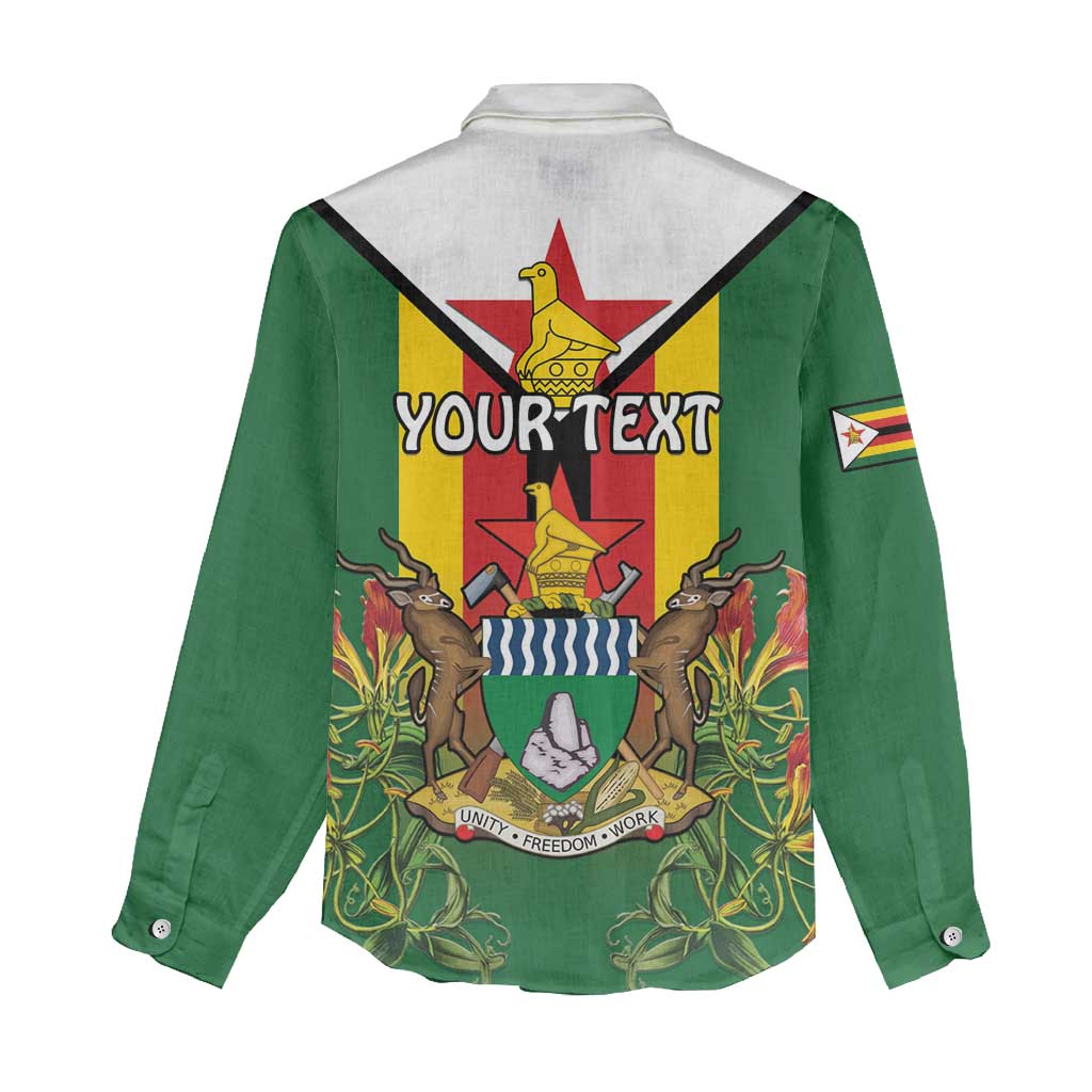 Personalised Zimbabwe Independence Day Women Casual Shirt Coat Of Arms Fire Lilies LT15