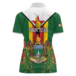 Personalised Zimbabwe Independence Day Women Polo Shirt Coat Of Arms Fire Lilies