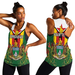 Personalised Zimbabwe Independence Day Women Racerback Tank Coat Of Arms Fire Lilies