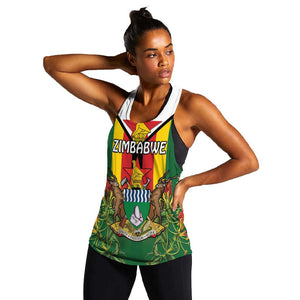 Personalised Zimbabwe Independence Day Women Racerback Tank Coat Of Arms Fire Lilies
