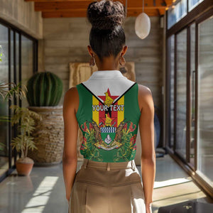 Personalised Zimbabwe Independence Day Women Sleeveless Polo Shirt Coat Of Arms Fire Lilies