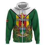 Personalised Zimbabwe Independence Day Zip Hoodie Coat Of Arms Fire Lilies