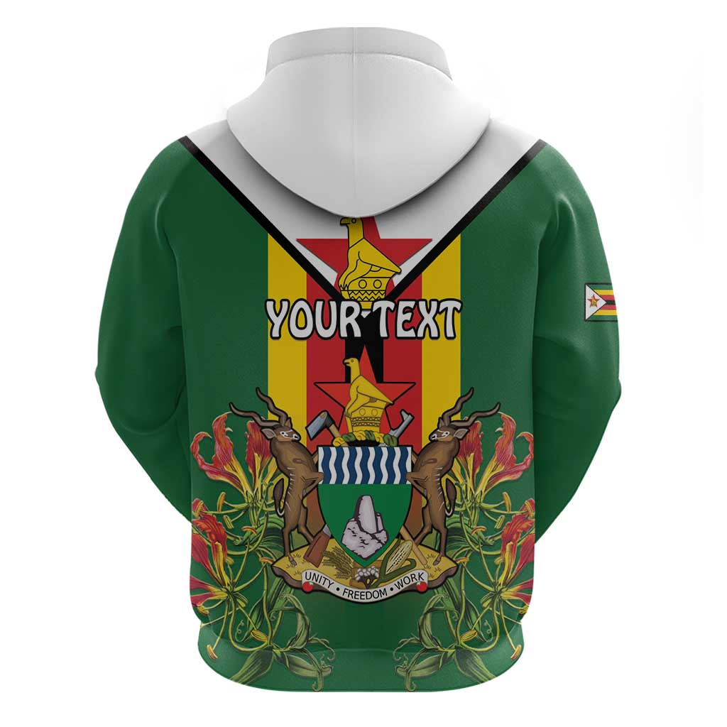Personalised Zimbabwe Independence Day Zip Hoodie Coat Of Arms Fire Lilies