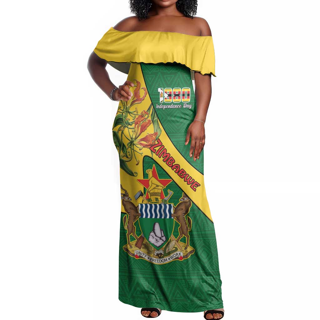 Personalised Proudly Zimbabwe Off Shoulder Maxi Dress Happy Independence Day