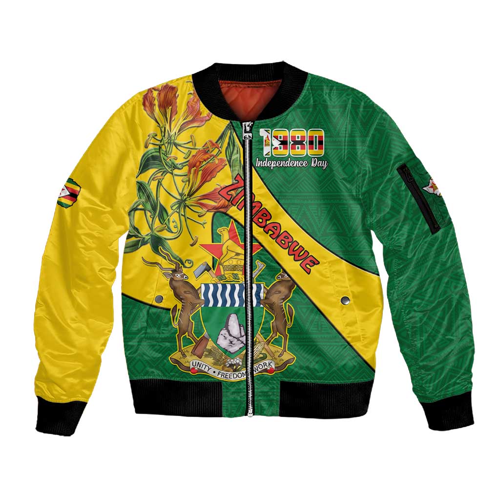 Personalised Proudly Zimbabwe Sleeve Zip Bomber Jacket Happy Independence Day