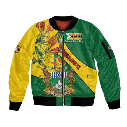 Personalised Proudly Zimbabwe Sleeve Zip Bomber Jacket Happy Independence Day