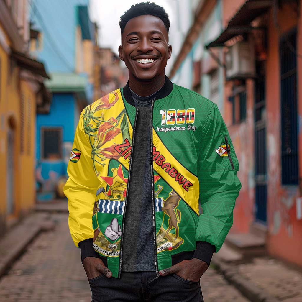 Personalised Proudly Zimbabwe Sleeve Zip Bomber Jacket Happy Independence Day