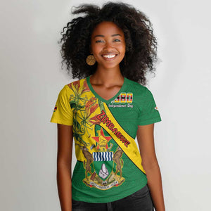 Personalised Proudly Zimbabwe Women V-Neck T-Shirt Happy Independence Day
