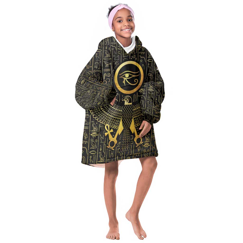 Ancient Egyptian Kid Wearable Blanket Hoodie Horus Falcon God