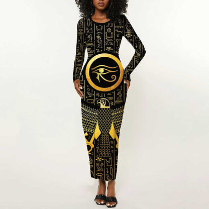 Ancient Egyptian Long Sleeve Bodycon Dress Horus Falcon God LT15