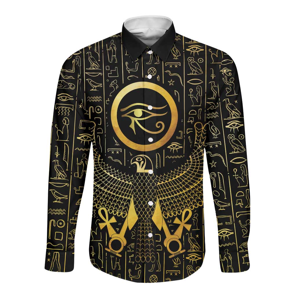 Ancient Egyptian Long Sleeve Button Shirt Horus Falcon God