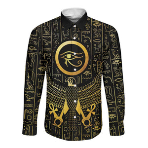 Ancient Egyptian Long Sleeve Button Shirt Horus Falcon God