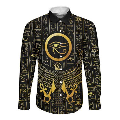 Ancient Egyptian Long Sleeve Button Shirt Horus Falcon God