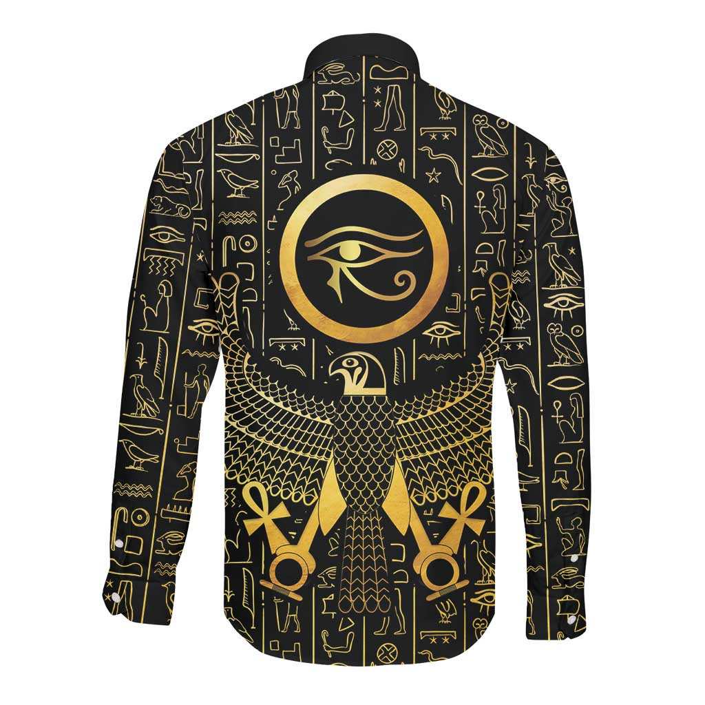 Ancient Egyptian Long Sleeve Button Shirt Horus Falcon God