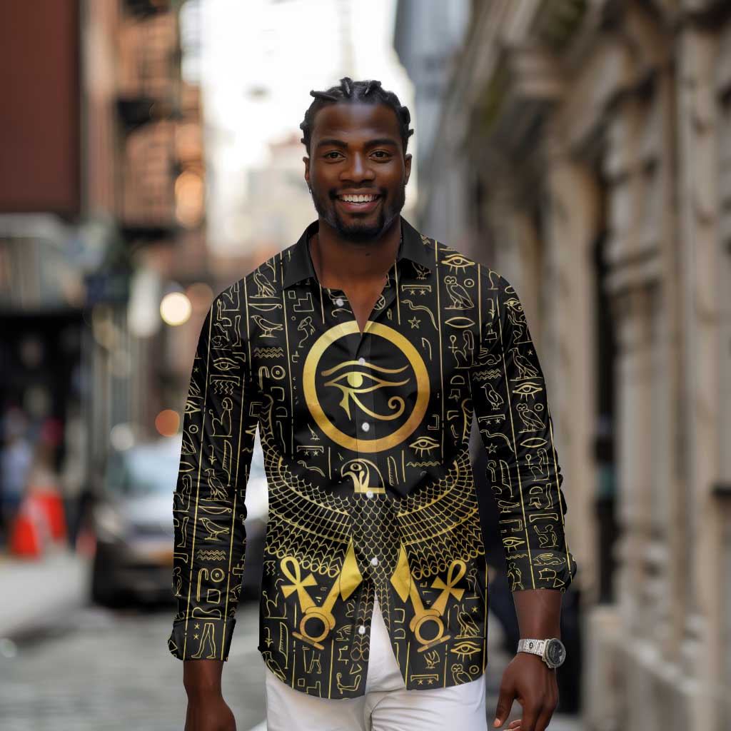 Ancient Egyptian Long Sleeve Button Shirt Horus Falcon God