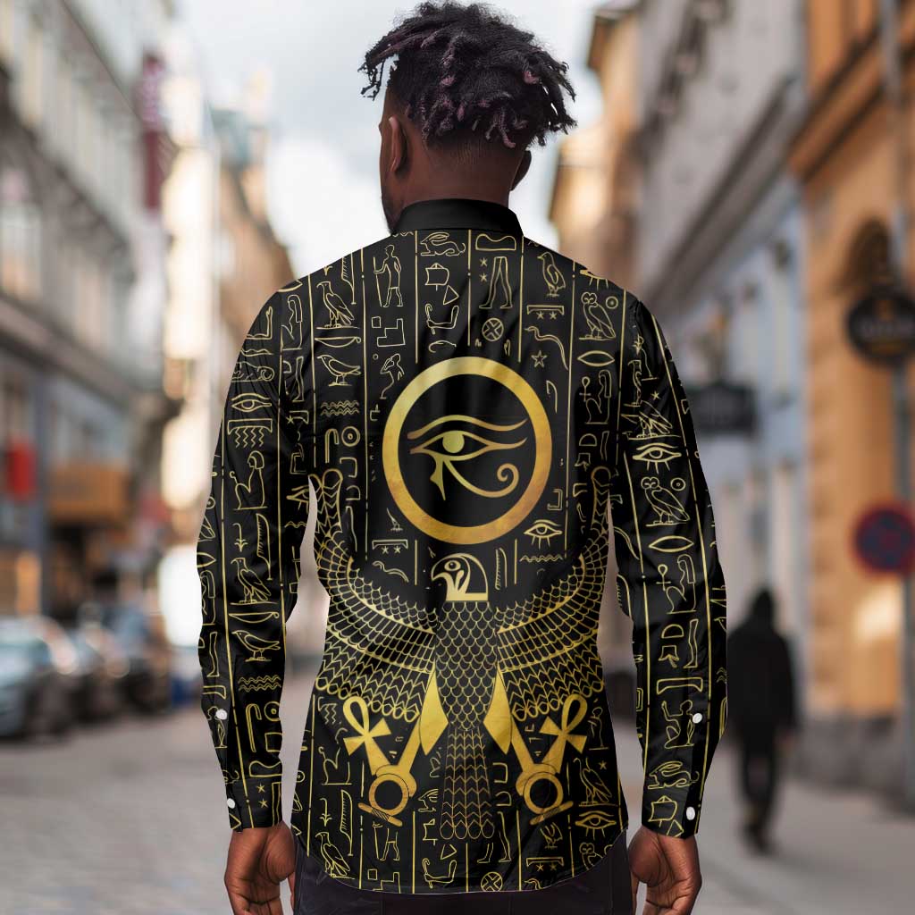 Ancient Egyptian Long Sleeve Button Shirt Horus Falcon God
