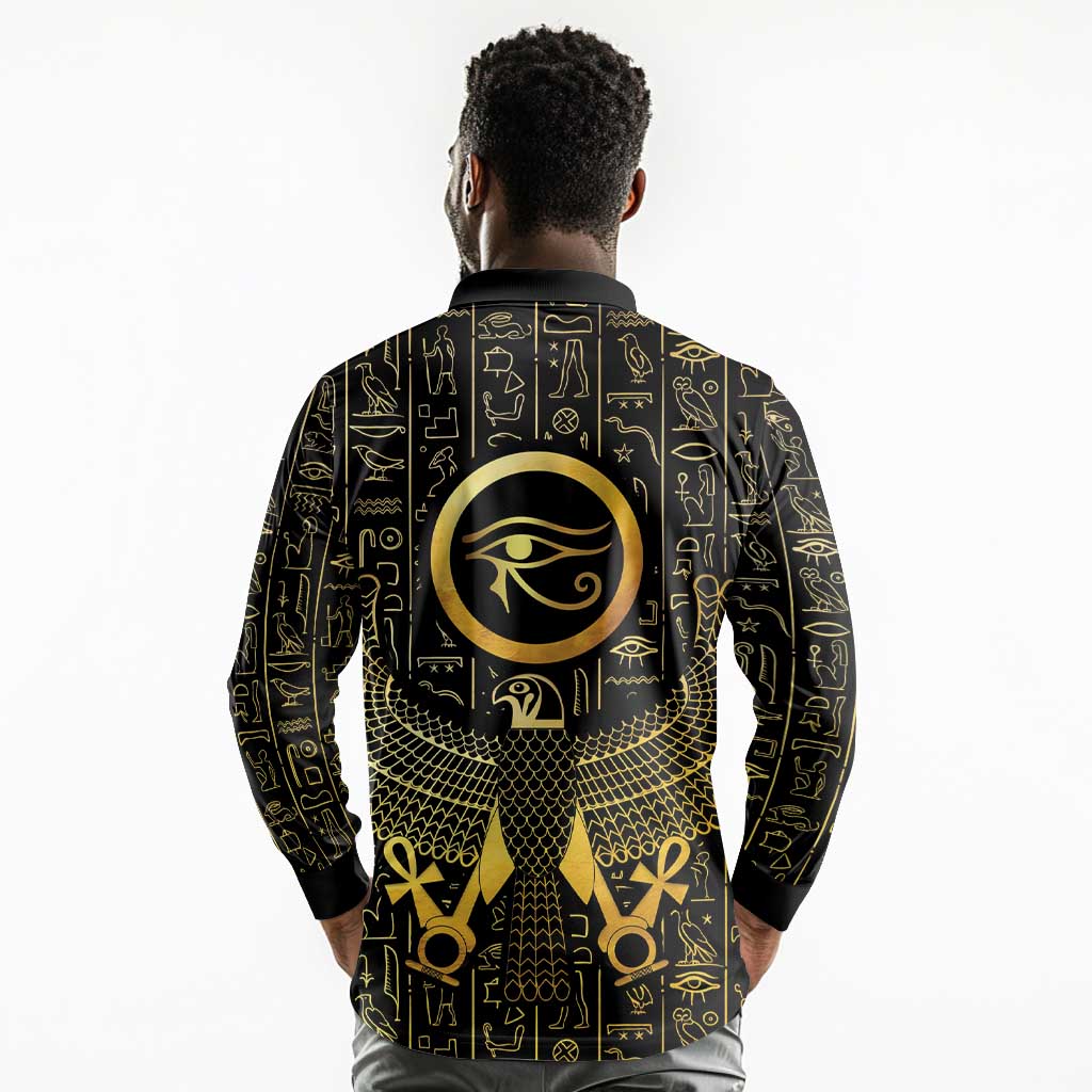 Ancient Egyptian Long Sleeve Polo Shirt Horus Falcon God