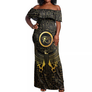 Ancient Egyptian Off Shoulder Maxi Dress Horus Falcon God