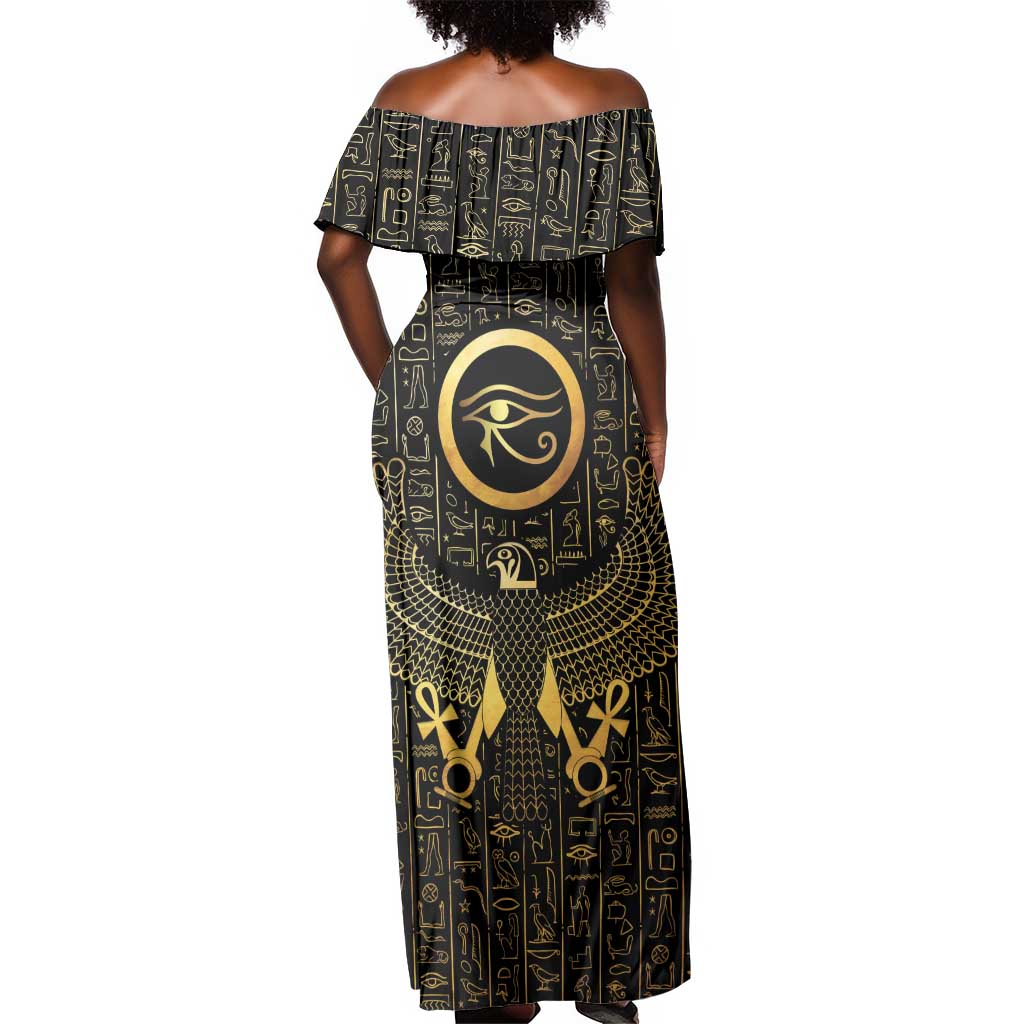 Ancient Egyptian Off Shoulder Maxi Dress Horus Falcon God