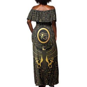 Ancient Egyptian Off Shoulder Maxi Dress Horus Falcon God
