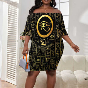 Ancient Egyptian Off Shoulder Short Dress Horus Falcon God