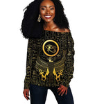 Ancient Egyptian Off Shoulder Sweater Horus Falcon God
