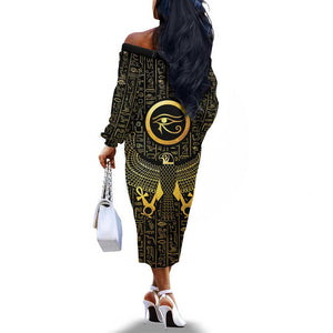 Ancient Egyptian Off The Shoulder Long Sleeve Dress Horus Falcon God