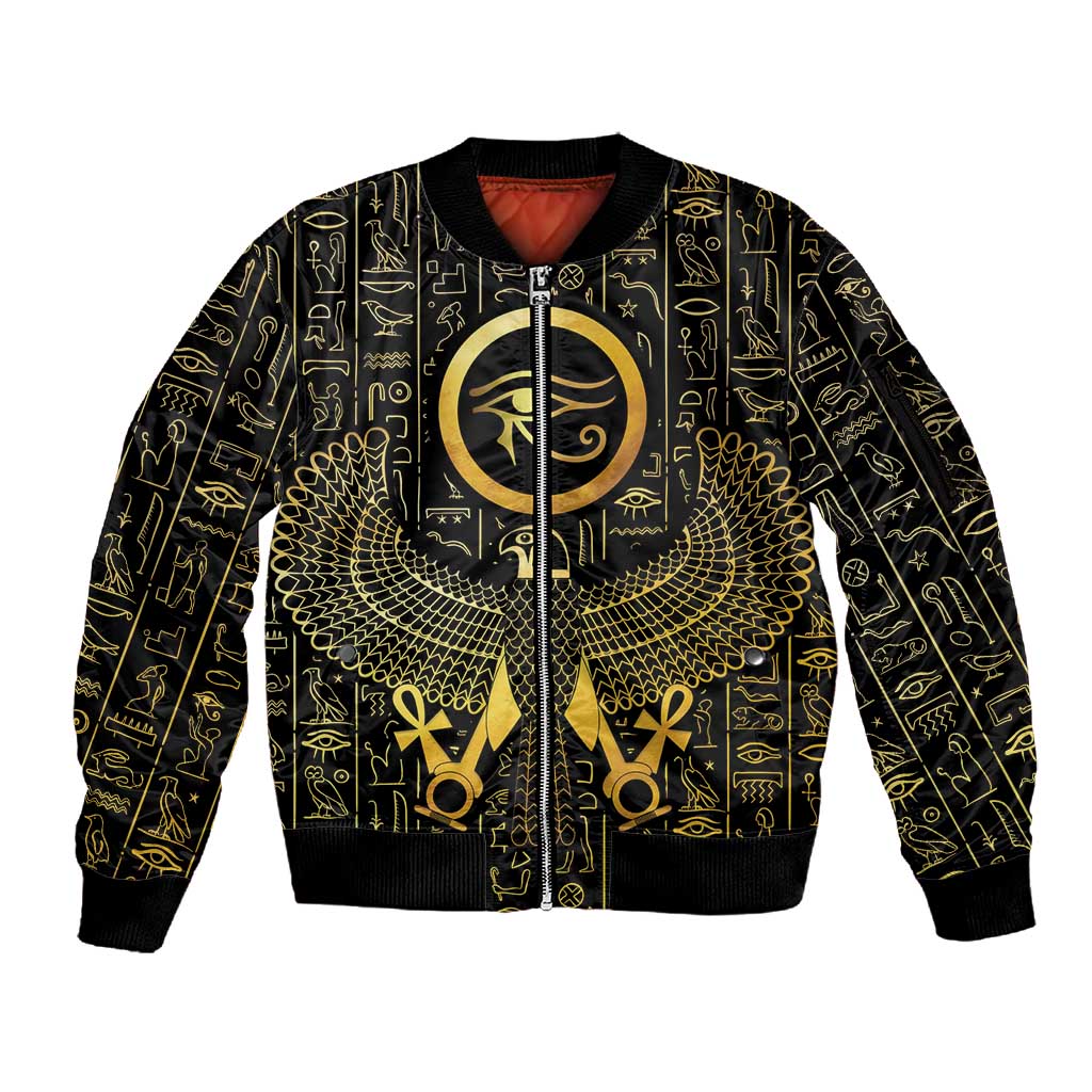 Ancient Egyptian Sleeve Zip Bomber Jacket Horus Falcon God