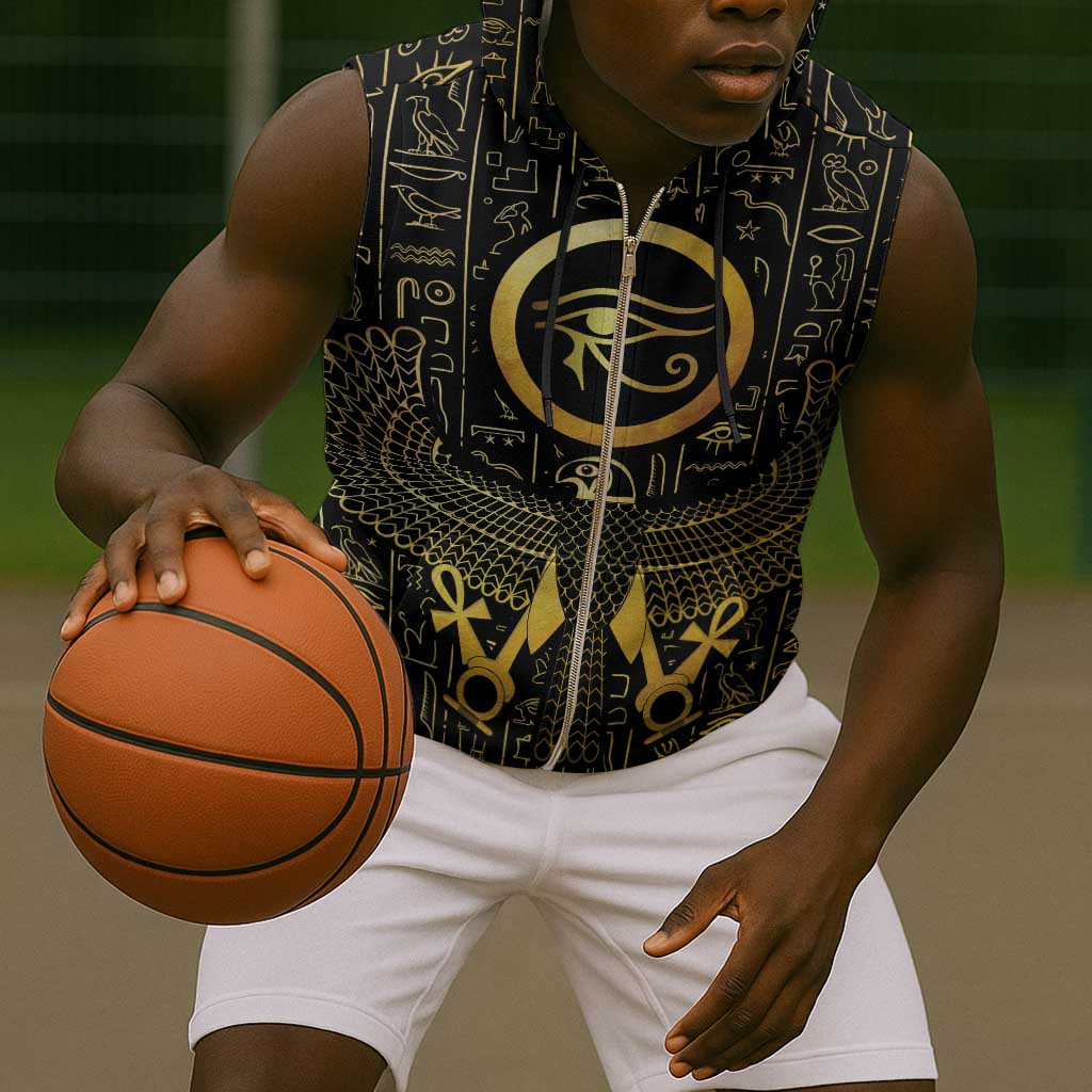 Ancient Egyptian Sleeveless Zip Hoodie Horus Falcon God - African Pride