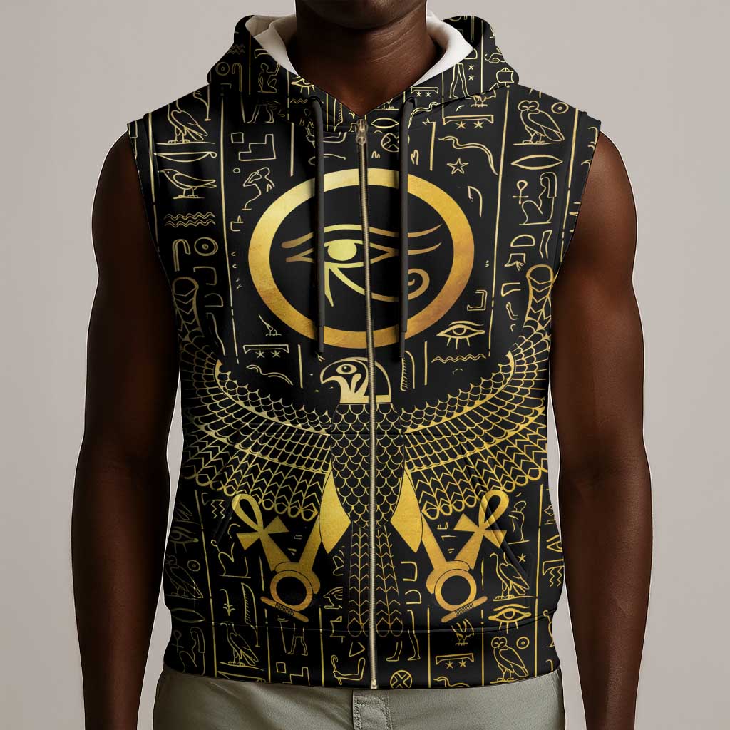 Ancient Egyptian Sleeveless Zip Hoodie Horus Falcon God - African Pride