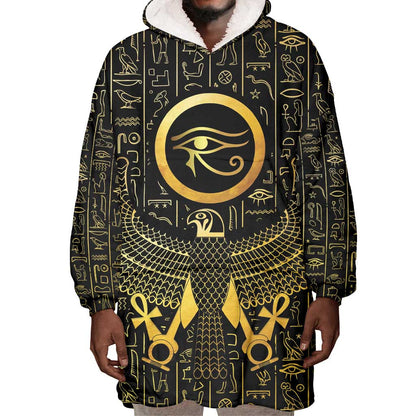 Ancient Egyptian Wearable Blanket Hoodie Horus Falcon God