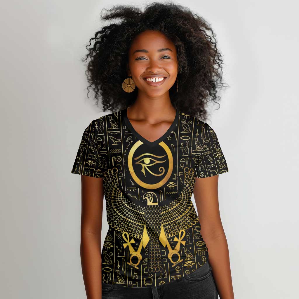 Ancient Egyptian Women V-Neck T-Shirt Horus Falcon God